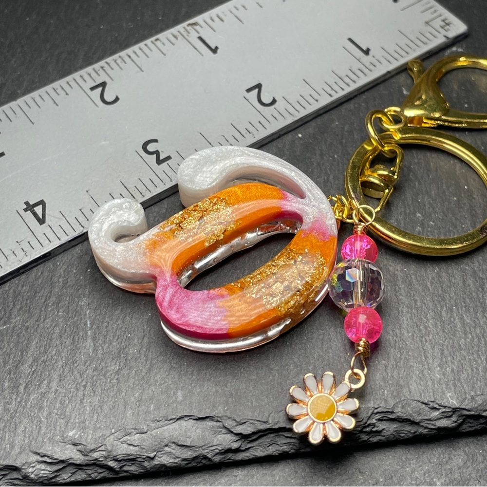 Custom Orange Cream and Pink Letter “D” Keychain with Daisy Charm - Picture 12 of 12